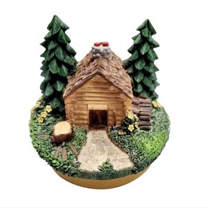 Old America Log Cabin Pine Tree Candle Topper